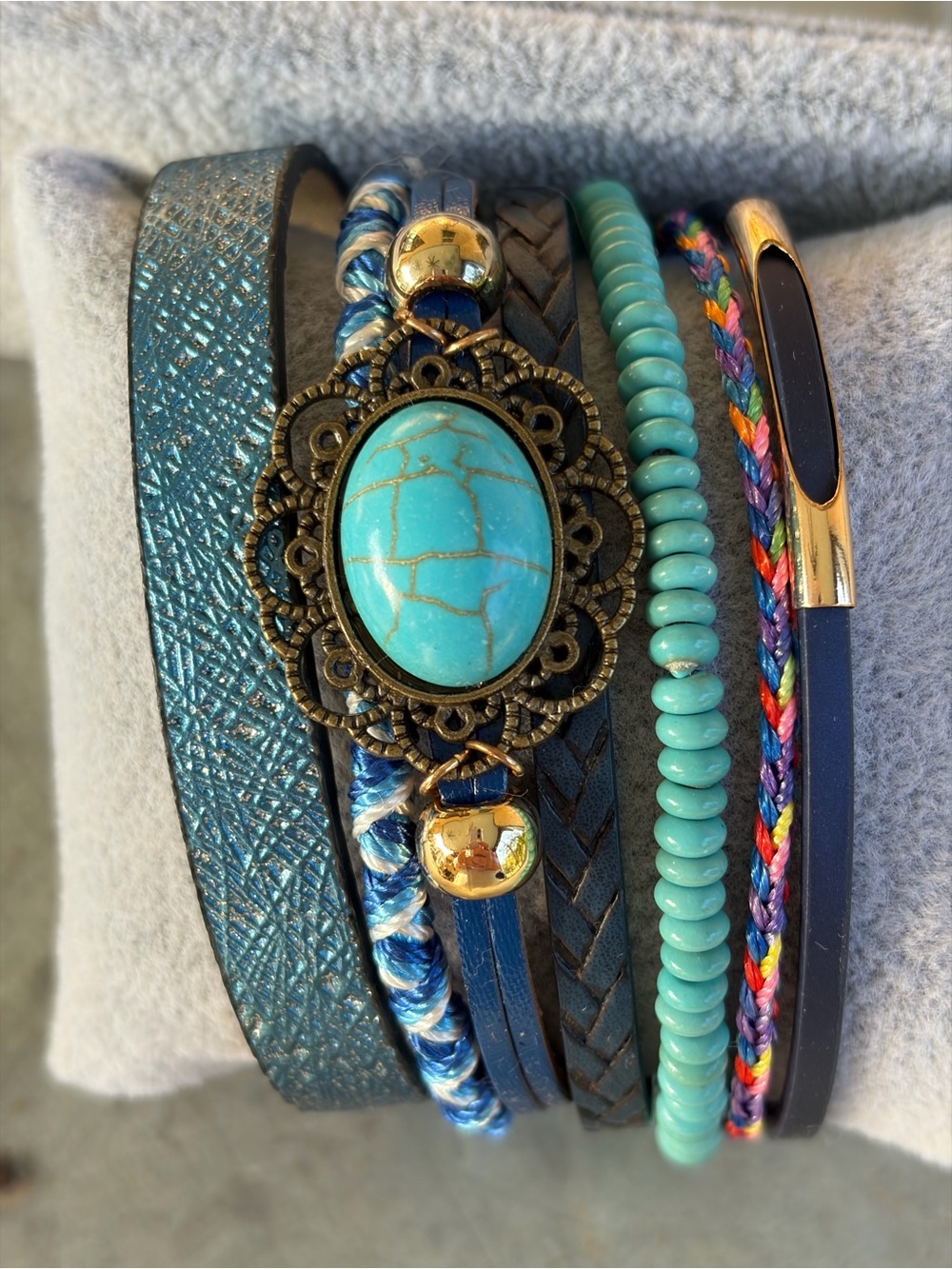 Turquoise Multi-Strand Layered Bracelet with Magnetic Closure-Ryze